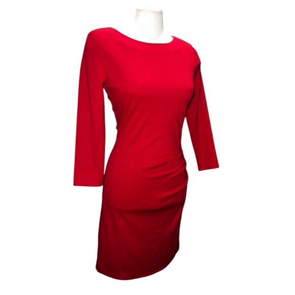 MNG By Mango Red Long Sleeve Ruched Dress Sz Medium Womens Buckle Back - Picture 10 of 16